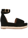 Chloé Lauren Scallop-edged Suede Platform Espadrilles In Black