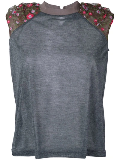 Kolor Floral Accent Crew Tank