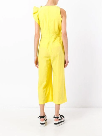 Shop Msgm Ruffled Wide Leg Jumpsuit In Yellow
