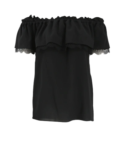 Shop Michael Kors Off The Shoulder Lace Blouse In Black