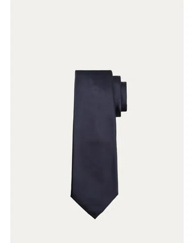 Kiton Solid Silk Tie In Blue