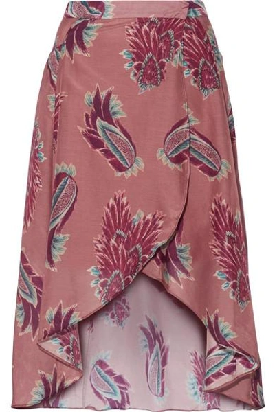 Shop Vix Birds June Printed Cotton And Silk-blend Wrap Skirt In Plum