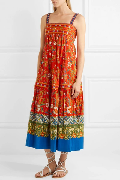 Tory Burch Dayton Embroidered Printed Cotton-blend Midi Dress In Samla  Latik Flower | ModeSens