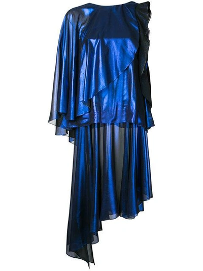 Shop Robert Wun Foiled Effect Dress In Blue