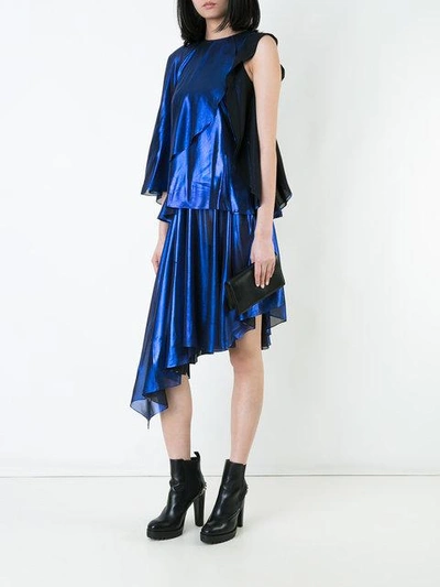 Shop Robert Wun Foiled Effect Dress In Blue
