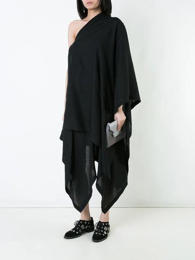 Shop Yohji Yamamoto Off-shoulder Draped Midi Dress In Black