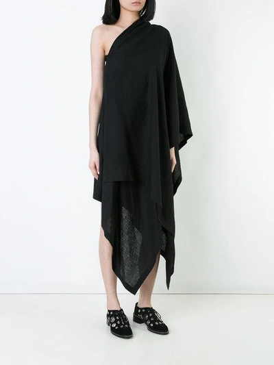 Shop Yohji Yamamoto Off-shoulder Draped Midi Dress In Black