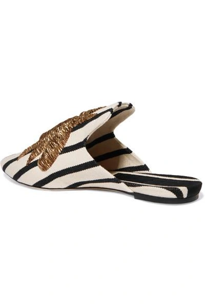 Shop Sanayi313 Embroidered Striped Canvas Slippers