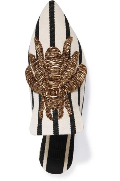 Shop Sanayi313 Embroidered Striped Canvas Slippers