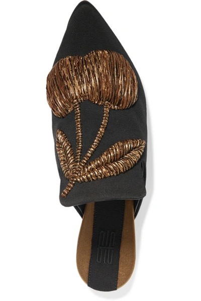Shop Sanayi313 Sanayi 313 - Ciliegia Embroidered Twill Slippers - Black