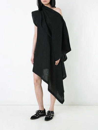 Shop Yohji Yamamoto Left Off-shoulder Dress In Black