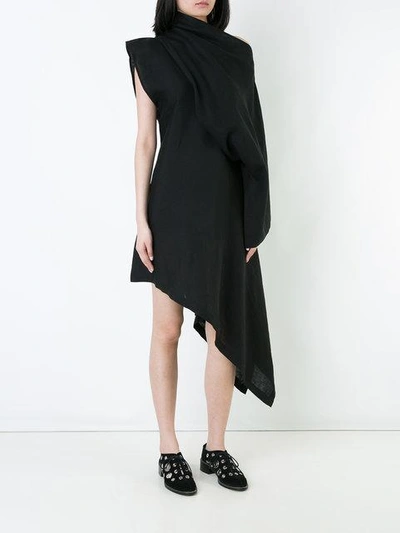 Shop Yohji Yamamoto Left Off-shoulder Dress In Black