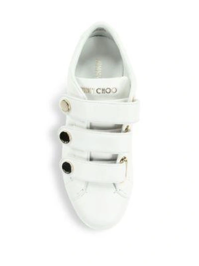 Shop Jimmy Choo Ny Leather Grip-tape Sneakers In White