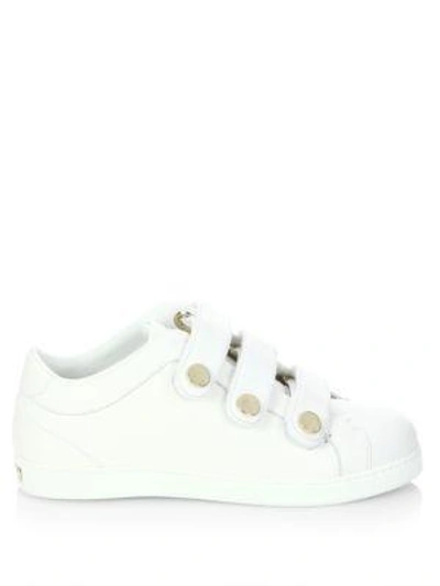 Shop Jimmy Choo Ny Leather Grip-tape Sneakers In White