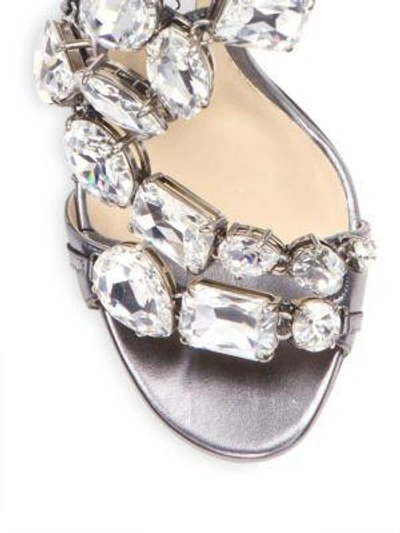 Shop Jimmy Choo Karima Jeweled Metallic Sandals In Steel Crystal