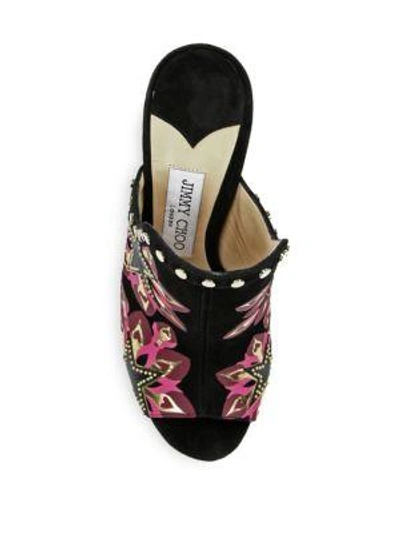 Shop Jimmy Choo Hustle 100 Embellished Suede Mules In Black-pink Mix