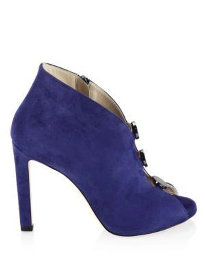 Shop Jimmy Choo Lorna 100 Suede Peep Toe Booties In Hazel