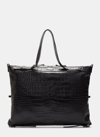 Saint Laurent Men's Medium Faux Crocodile Flat Shopper Bag In Black