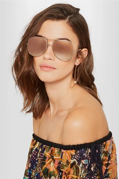 Shop Chloé Nola Aviator-style Gold-tone Mirrored Sunglasses