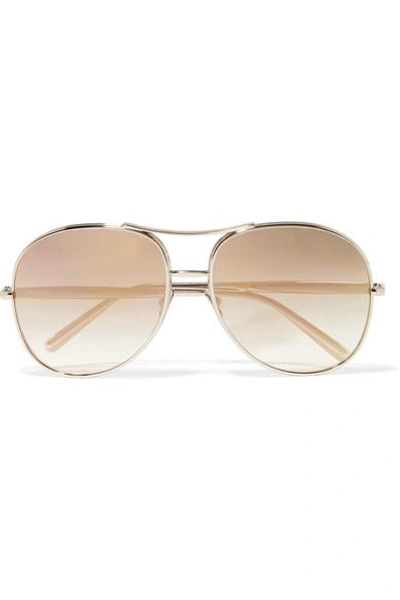 Shop Chloé Nola Aviator-style Gold-tone Mirrored Sunglasses