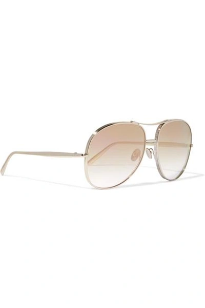 Shop Chloé Nola Aviator-style Gold-tone Mirrored Sunglasses