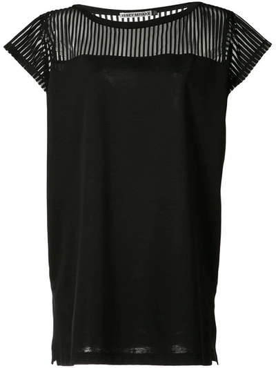 Issey Miyake Striped Panel Top In Black