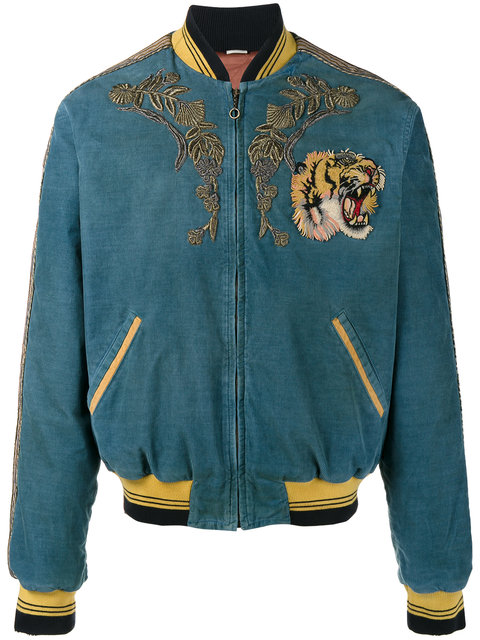 Gucci Dragon-embroidered Corduroy Cotton-blend Bomber Jacket In Blue ...