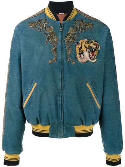 Gucci Dragon-embroidered Corduroy Cotton-blend Bomber Jacket In Blue  Corduroy | ModeSens
