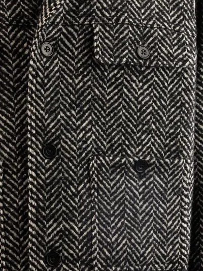 Pence Herringbone-pattern Button-up Blazer In Gray