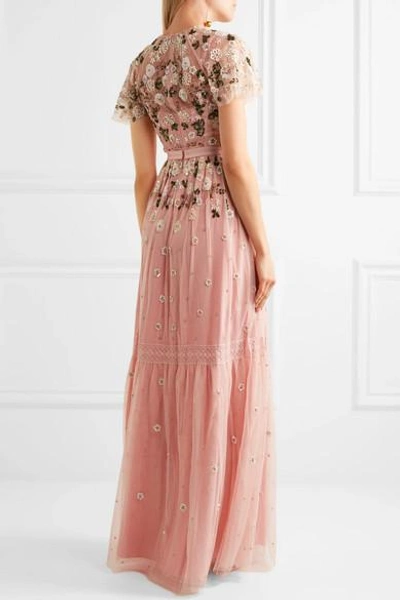Shop Needle & Thread Lace-trimmed Embellished Tulle Gown In Pastel Pink