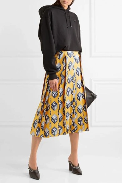 Shop Gucci Pleated Printed Silk-twill Midi Skirt