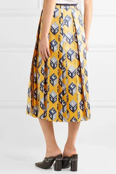 Shop Gucci Pleated Printed Silk-twill Midi Skirt