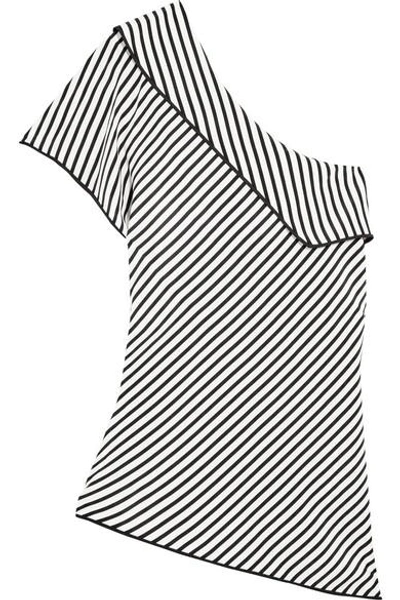 Shop Diane Von Furstenberg One-shoulder Striped Silk Top In Black