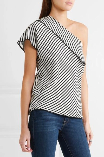 Shop Diane Von Furstenberg One-shoulder Striped Silk Top In Black