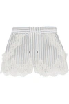 SACAI Lace-trimmed striped shell shorts