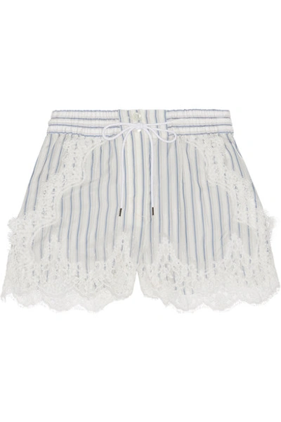 Sacai Lace-trimmed Striped Shell Shorts In White
