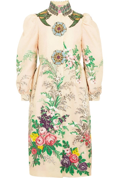 Gucci Embellished Embroidered Cloqué Coat In Ivory