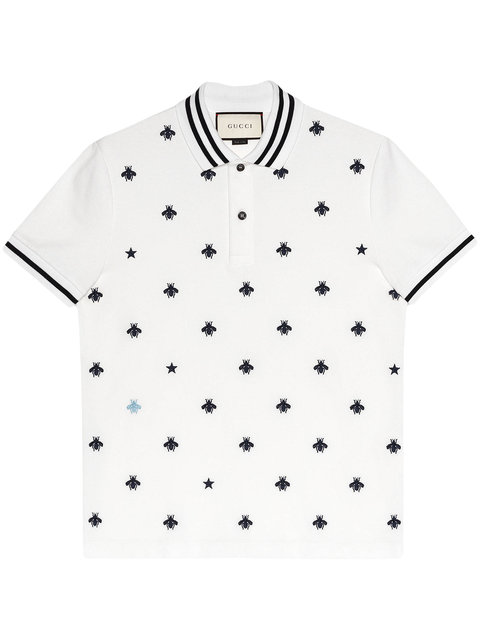 Gucci Bee Star-embroidered Polo In White Cotton | ModeSens