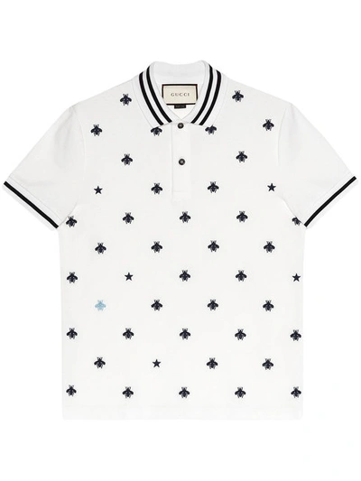 Gucci Bee And Star-embroidered Polo In White | ModeSens