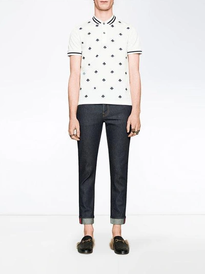 Shop Gucci Cotton Polo With Bees And Stars In White