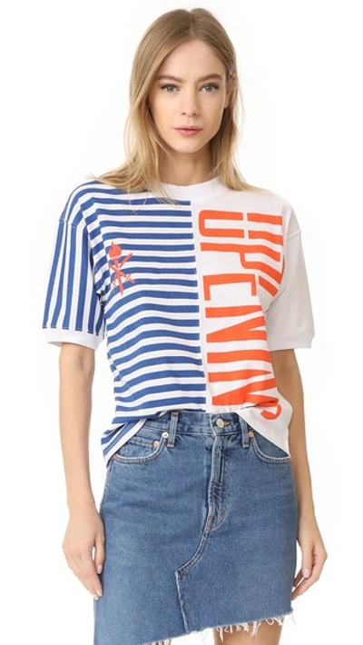 Opening Ceremony Striped Stretch Logo Tee, Multicolor In White Multi