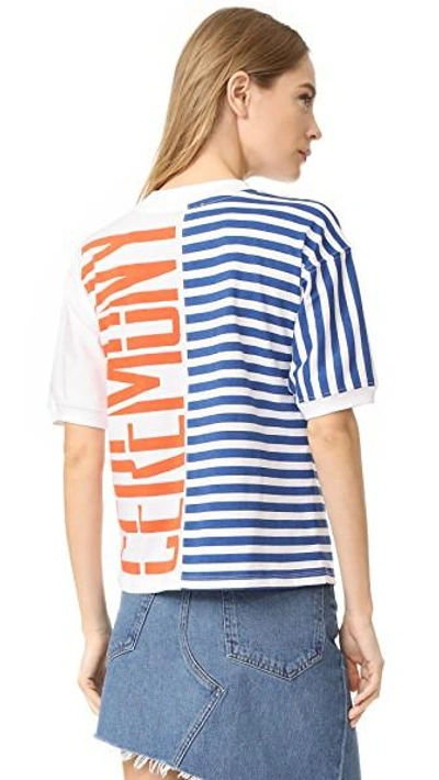 Shop Opening Ceremony Striped Strech Logo Tee In White Multi