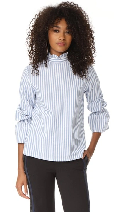 Clu Bell Sleeve Poplin Shirt In Wide Stripe