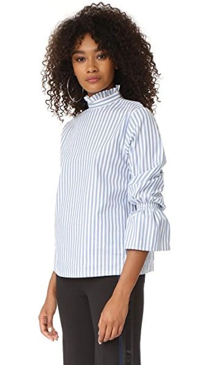 Shop Clu Bell Sleeve Poplin Shirt In Wide Stripe