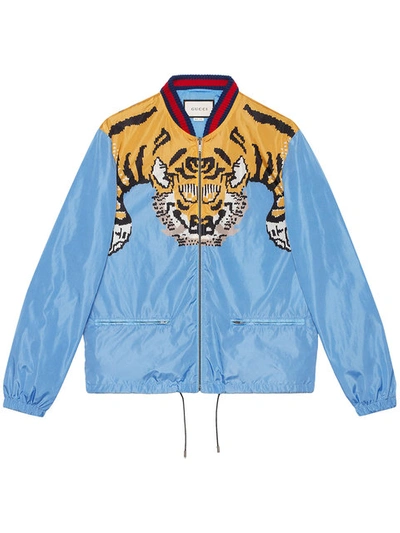 Gucci Tiger-print Shell Bomber Jacket In Blue | ModeSens
