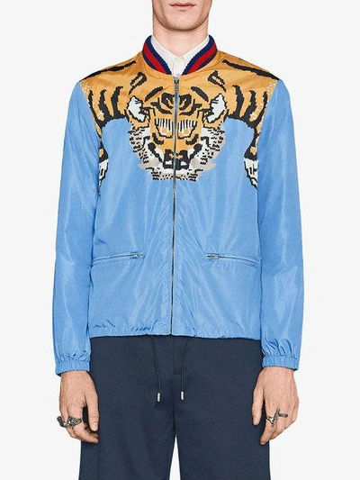 Gucci Tiger-print Shell Bomber Jacket In Light Blue | ModeSens