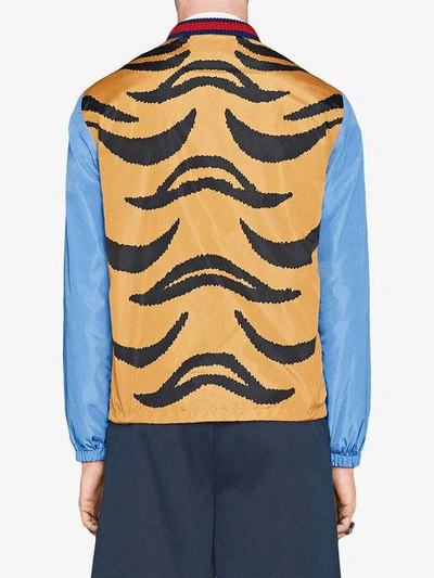 Tiger print Shell Bomber Jacket In Light Blue
