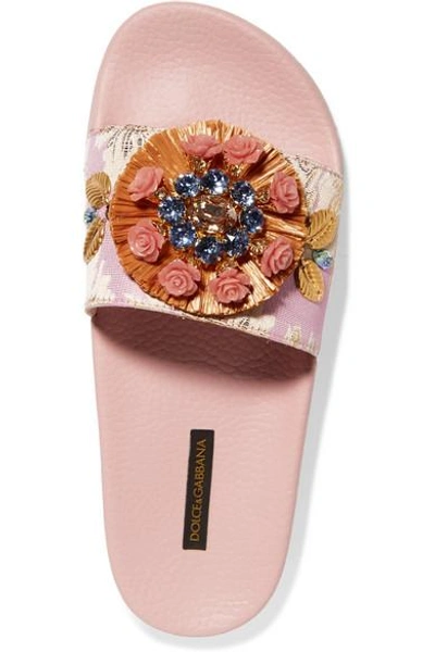 Shop Dolce & Gabbana Embellished Jacquard Slides