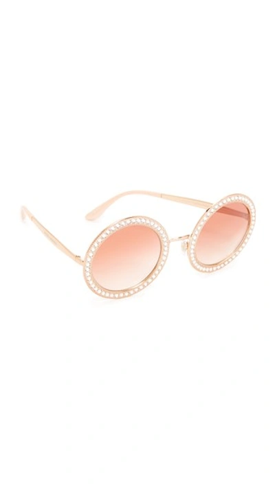 Dolce & Gabbana 51mm Crystal-trim Round Sunglasses In Pink