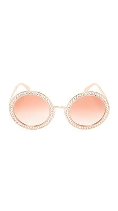Shop Dolce & Gabbana Round Crystal Sunglasses In Pink Gold/pink
